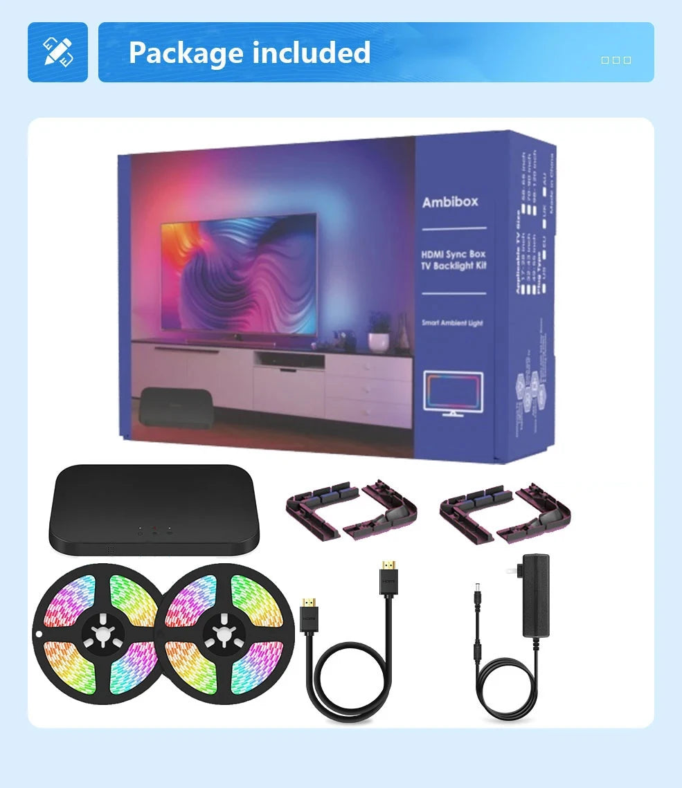 4K SyncBox LED Backlight — Real-Time HDMI 2.0 / 2.1 TV Lighting Kit with Voice Control