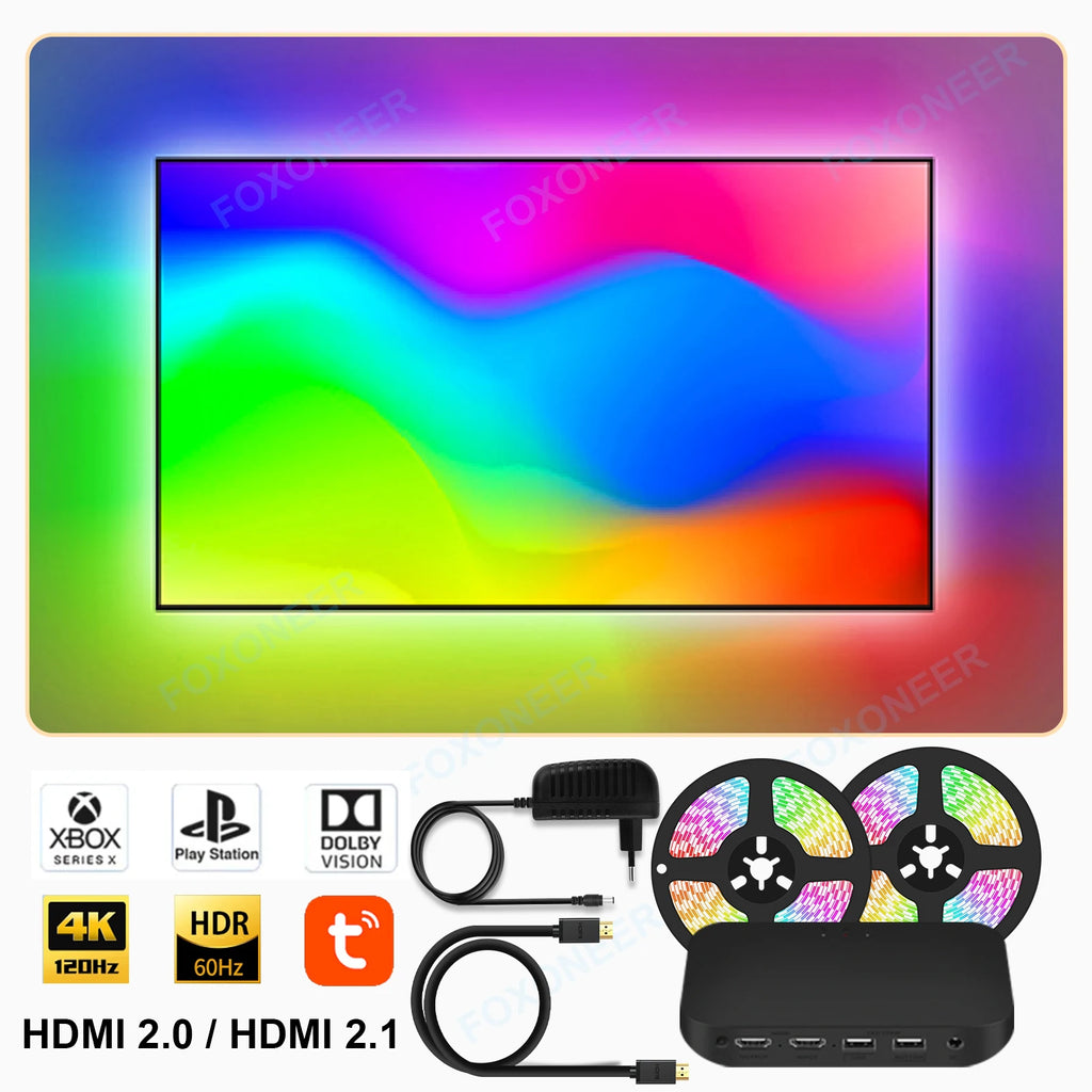 4K SyncBox LED Backlight — Real-Time HDMI 2.0 / 2.1 TV Lighting Kit with Voice Control