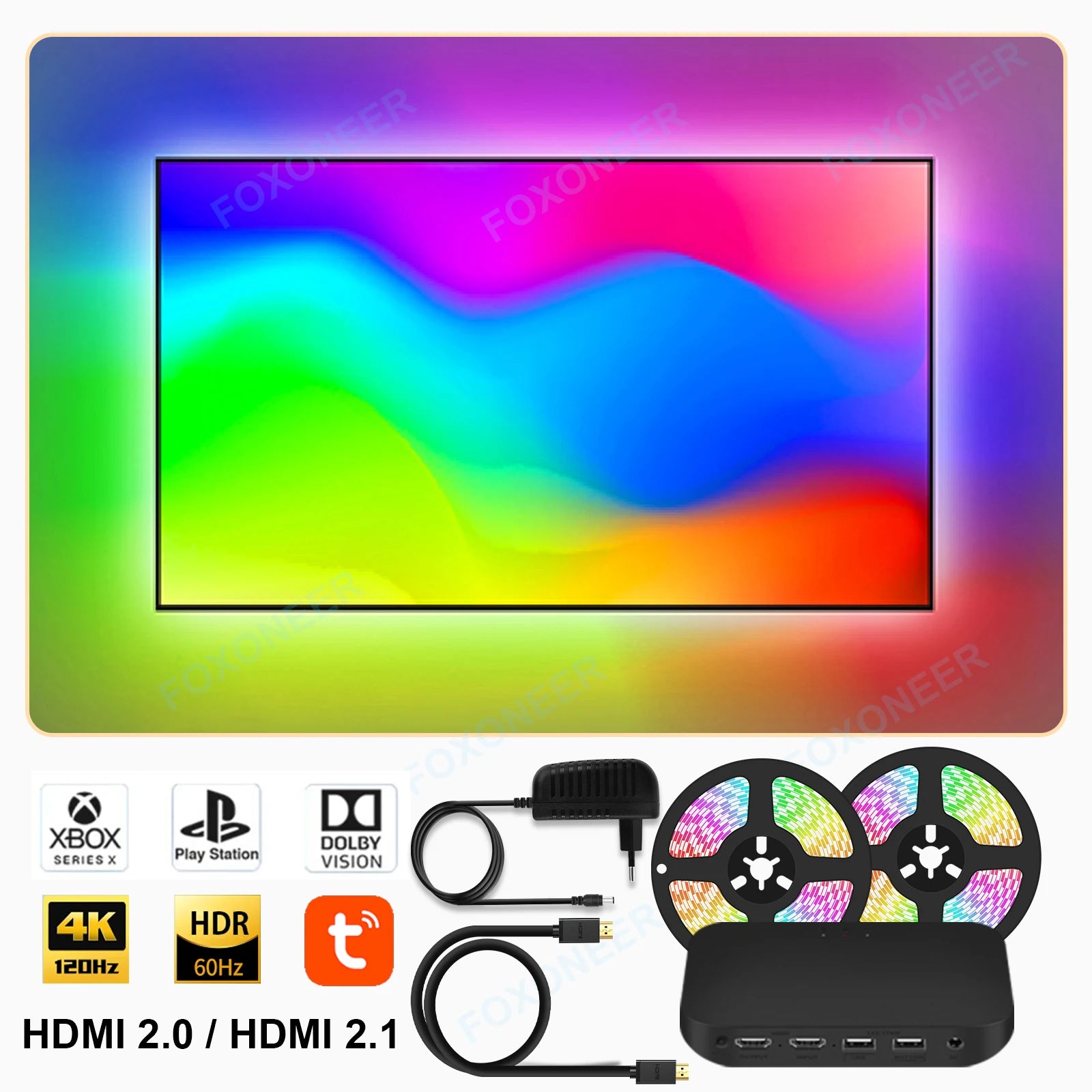 4K SyncBox LED Backlight — Real-Time HDMI 2.0 / 2.1 TV Lighting Kit with Voice Control